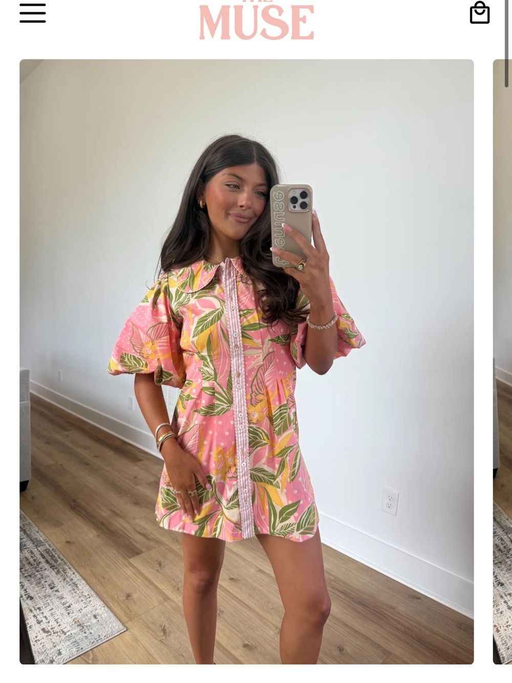 Pink Tropical Print Short Dress